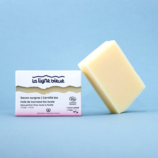  Savon surgras à froid certifié bio à l'Huile de tournesol bio alsacienne - Sans parfum convient pour toute la famille, pour le visage et le corps