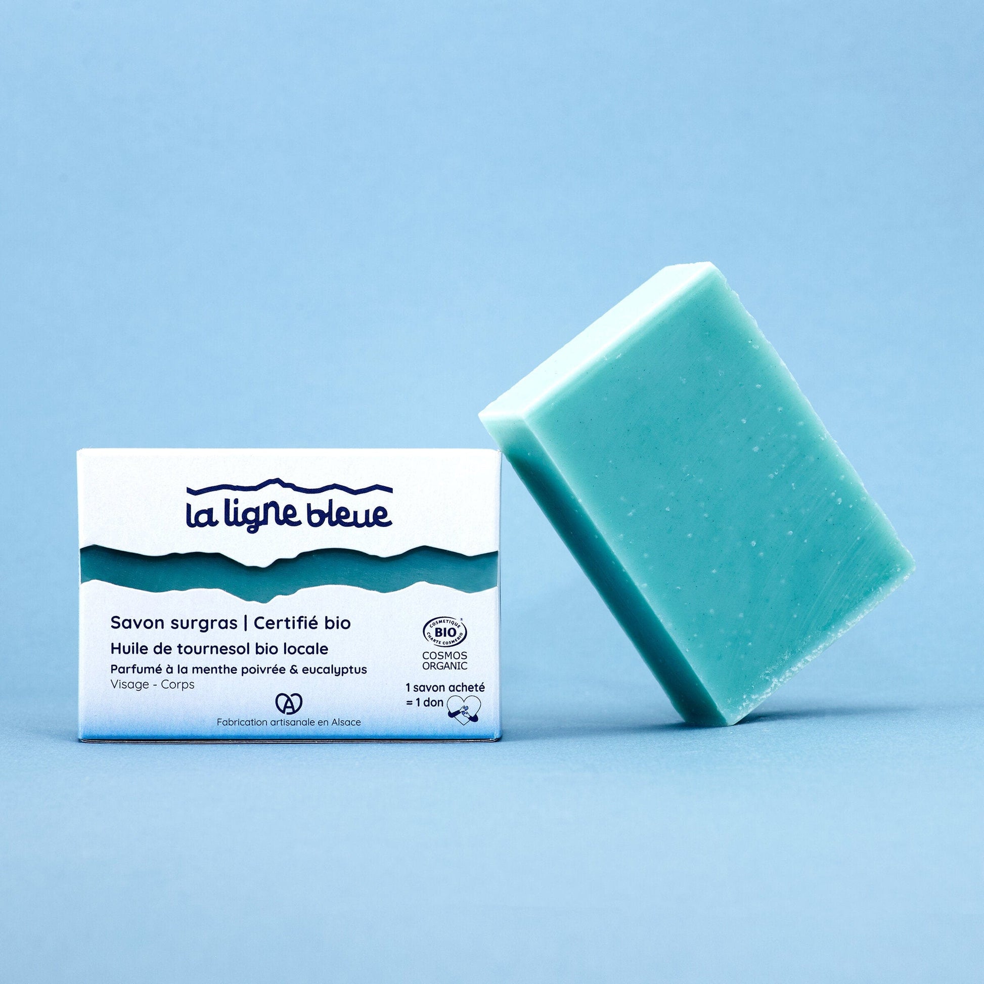 Savon surgras bio à froid à l'huiles de tournesol bio locale - Parfumé à la menthe poivrée & eucalyptus