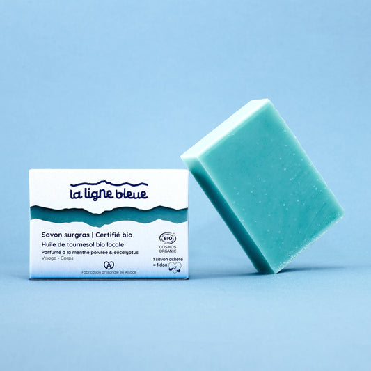 Savon surgras bio à froid à l'huiles de tournesol bio locale - Parfumé à la menthe poivrée & eucalyptus